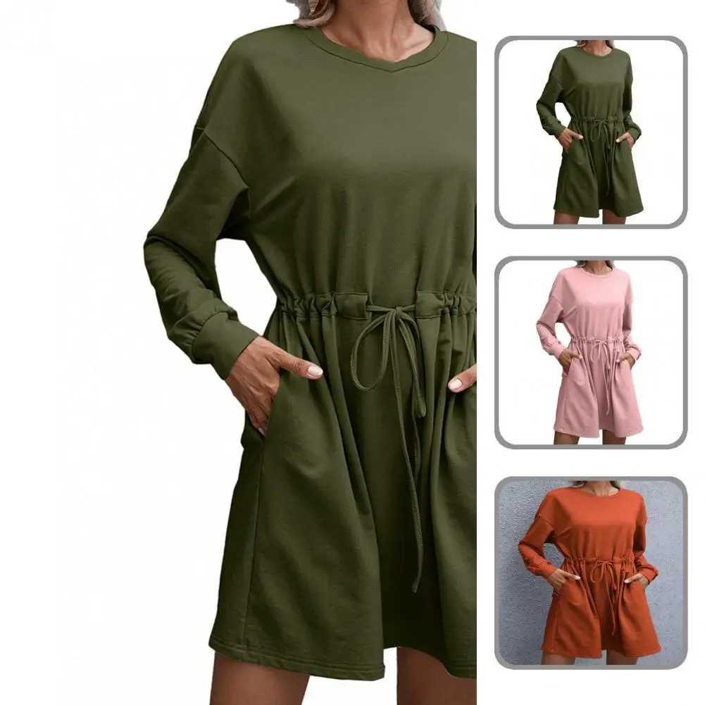 

All Match Breathable Drawstring Belt Pockets Casual Dress for Dating