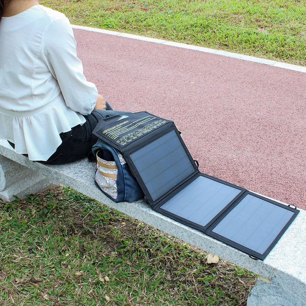 original 21w 28w foldable portable quick charging 2 usb port solar panel charger for 12v battery phone iphone samsung power bank free global shipping