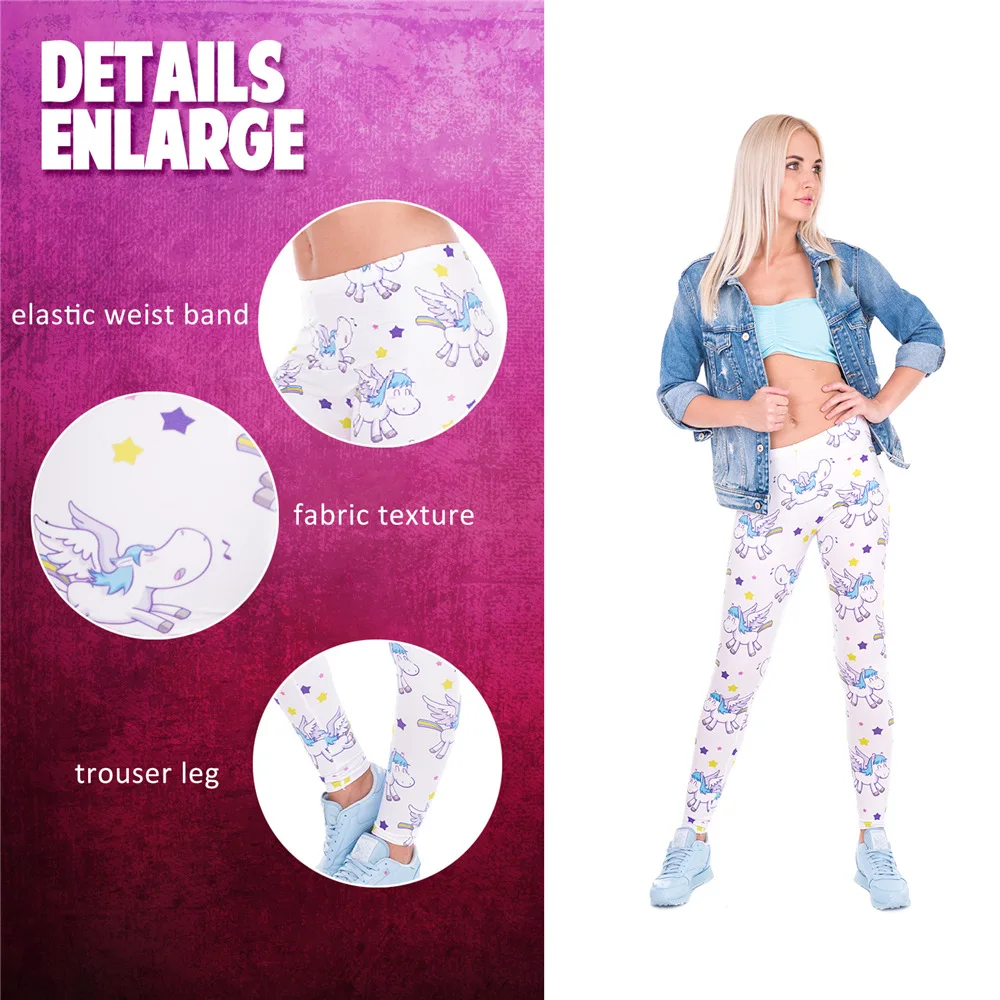 

Women White Sports Yoga Pants Horse Printed Leggings Girls Fitness Gym Clothing Elastic Silk Cropped Trousers Running Copris