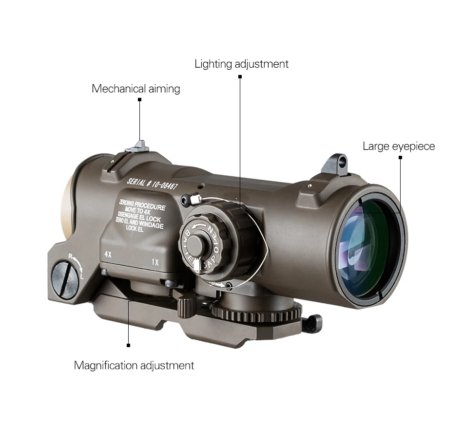 Tactical Rifle Scope 1x-4x Fixed Dual Purpose optical sight Red illuminated Dot Sight for Hunting Shooting DE color | Спорт и