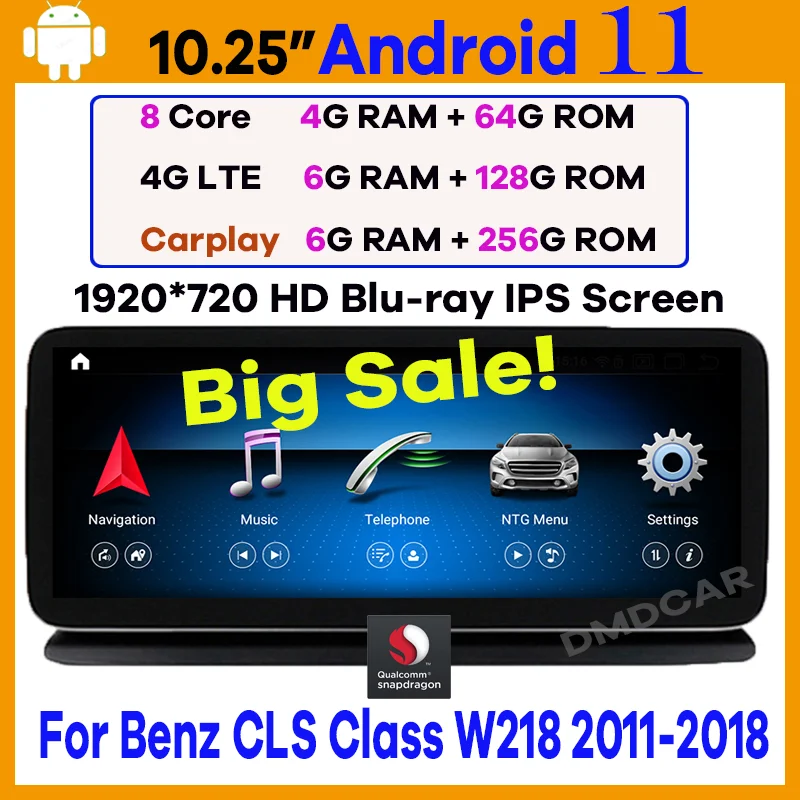 

10.25" Snapdragon Android 11 Car Multimedia Player GPS for Mercedes Benz CLS Class W218 2011-2018 with 4+64G WiFi Autoradio