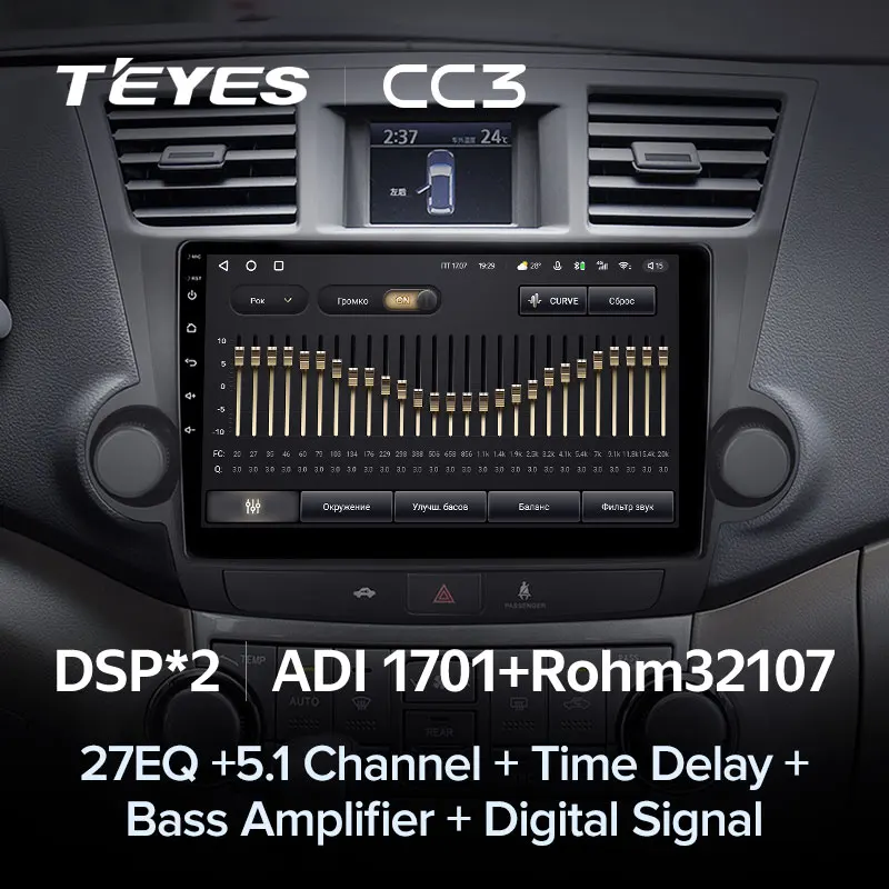 TEYES CC3 Штатная магнитола For Тойота Хайлендер Toyota Highlander 2 XU40 2007 - 2013 до 8-ЯДЕР 6 + 128ГБ 27EQ