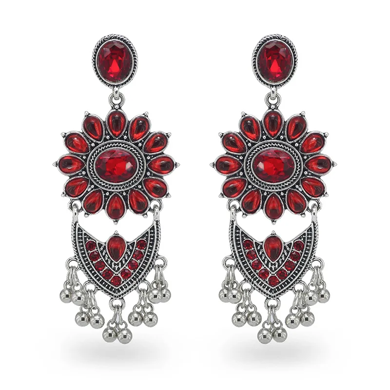 Bollywood Indian Jhumka Drop Earrings for Women Boho Flower Crystal Beads Statement Earring Bridal Wedding Party Jewelry Gift  - buy with discount