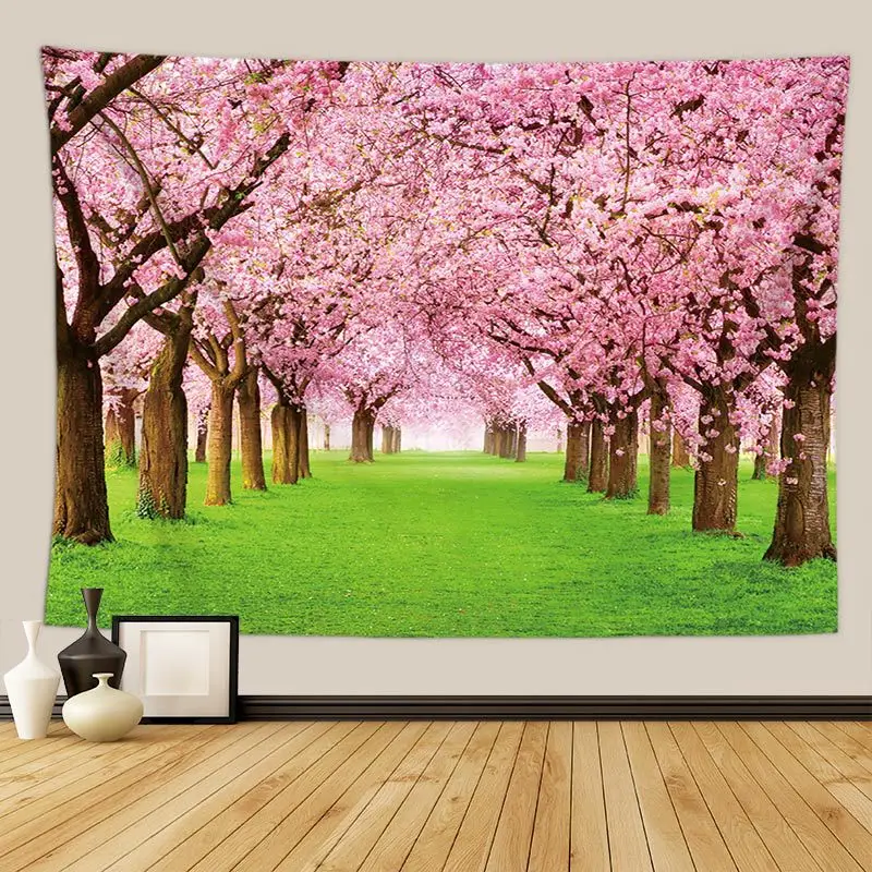 Розовый Вишневый настенный гобелен украшения для домашнего растения драп