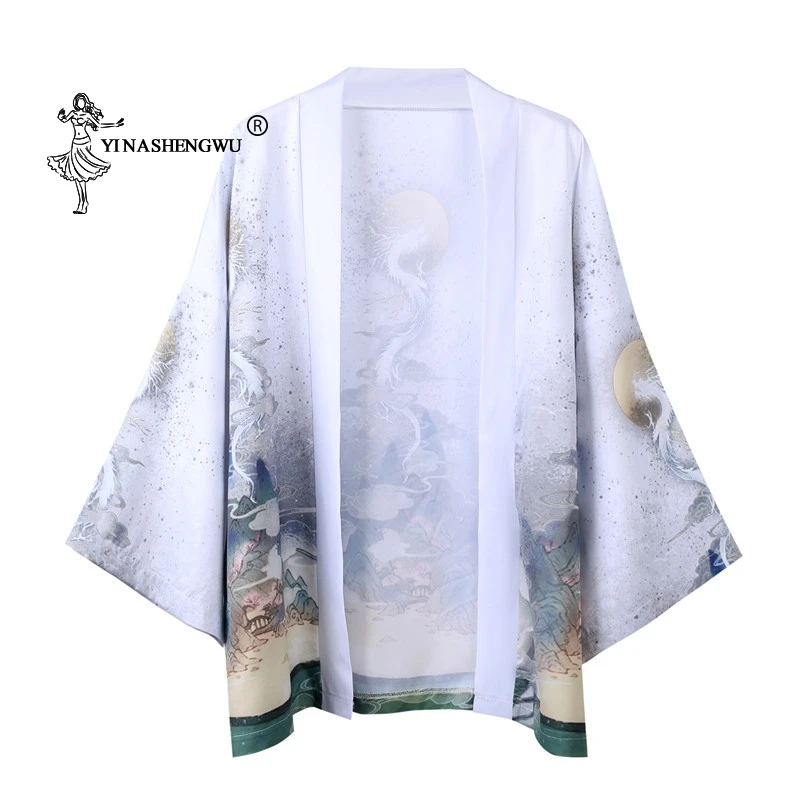 Yukata женский кимоно кардиган мужской традиционное японское кимоно рубашка костюм косплей китайский стиль мужской Дракон Карп принт пальто