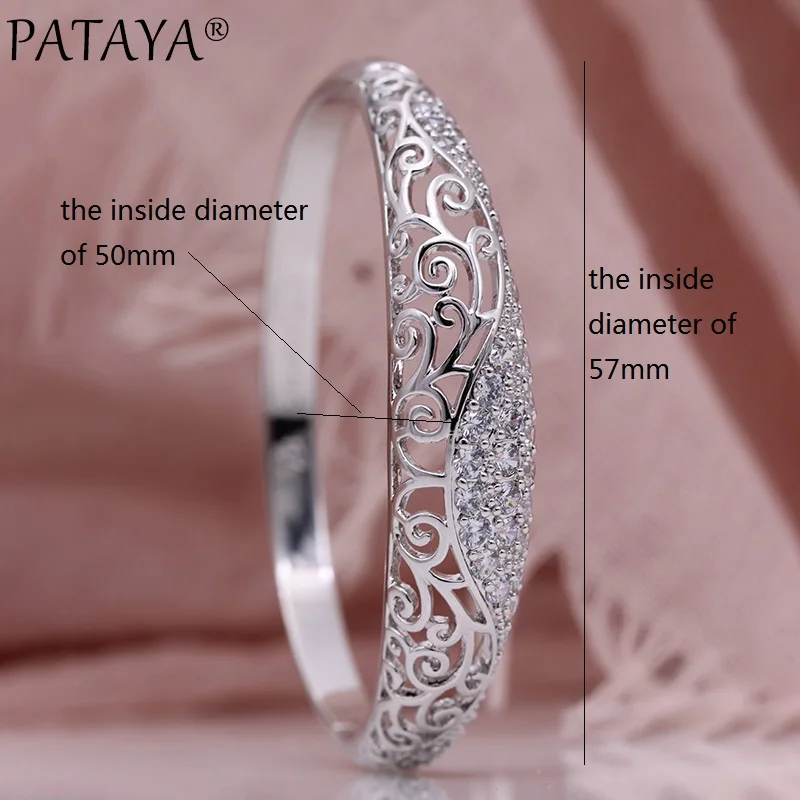 white gold PATAYA новые женские Роскошные браслеты 585 розовое золото микро-воск инкрустация белый натуральный циркон модные ювелирные изделия полые цветок свадебный браслет - Окраска металла: white gold