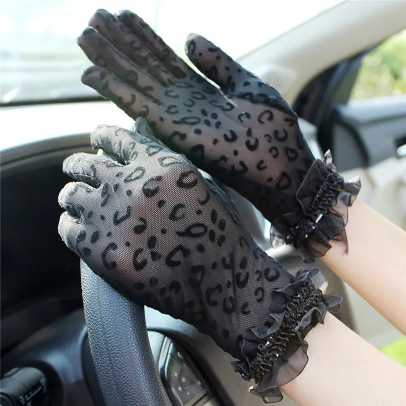 

Outdoor 1pair New Fashion Gloves Sexy Leopard Women Lace Sunscreen Uv-proof Driving Gloves Ladies Mesh Short Thin Gloves