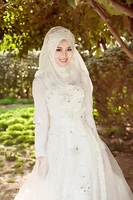 plus size long Sleeves High Muslim Lace Beads crystals fitted on Islamic High Quality Bridal Gown 2021 Bespoke Wedding Dresses
