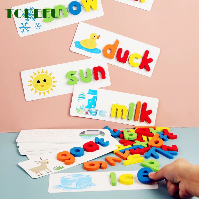 Ребенок Монтессори заклинание слова игра деревянная головоломка с изображением