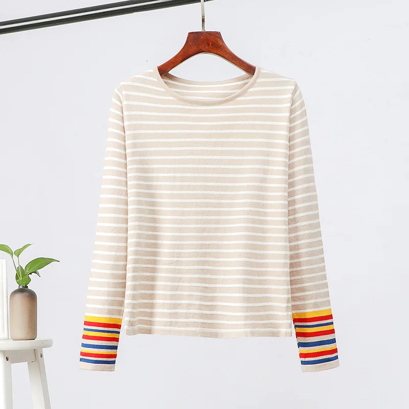 TOPPICK Autumn Sweater Women Pullover Knitted Rainbow Pull Femme Striped Stitching Bottoming Shirt Short Top | Женская одежда