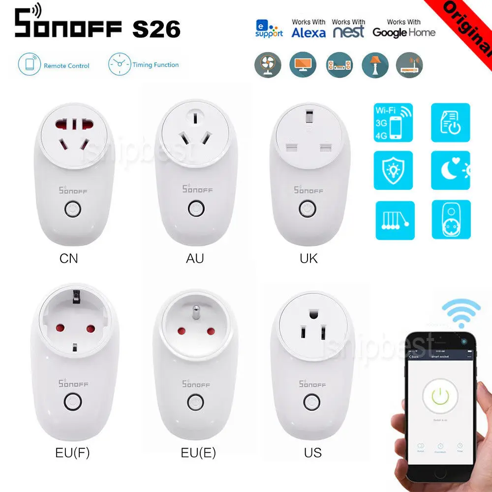 SONOFF S26 WiFi вилка ЕС США Великобритания CN AU Автоматизация умный дом пульт