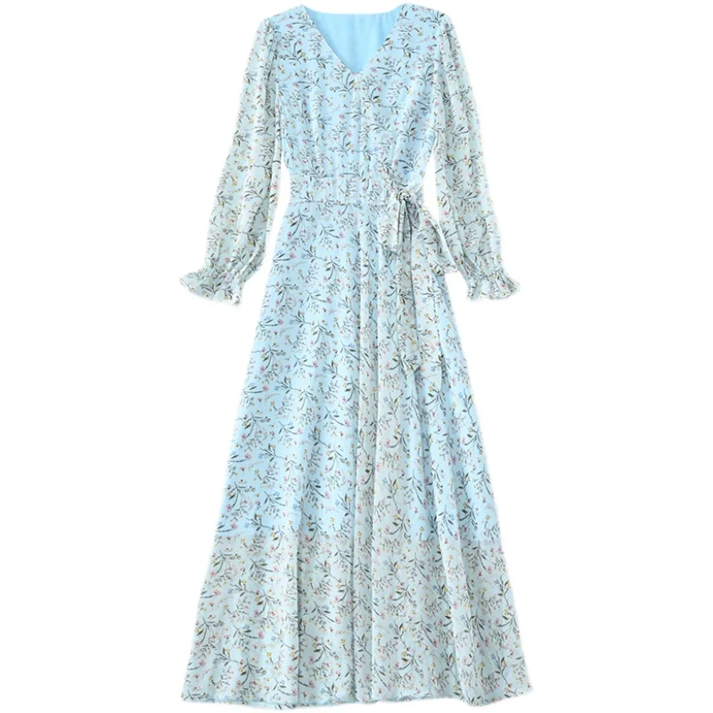 

Bohemian Chiffon Dress 2021 Spring Autumn New Women Long Dresses Elegant Slim Print Vintage Party Dresses Vestidos