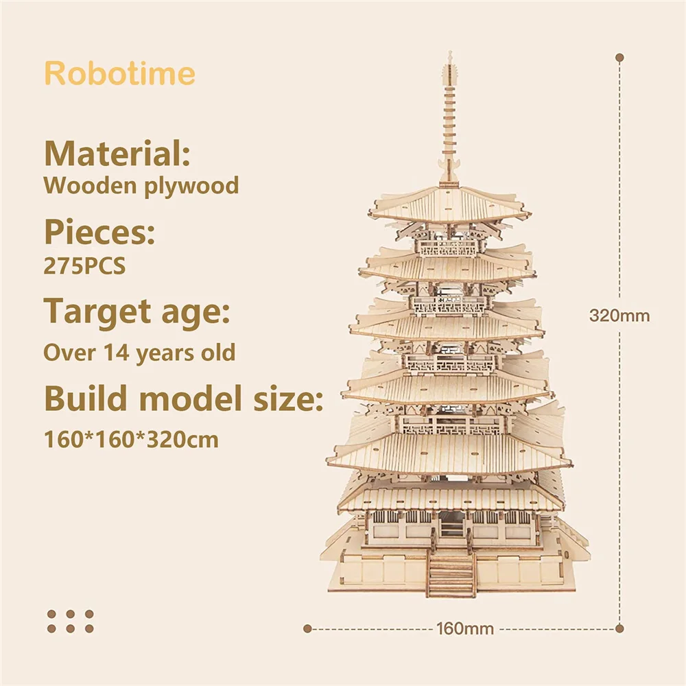Robotime Rolife 275 шт. DIY 3D пятиэтажная пагода деревянная головоломка для сборки
