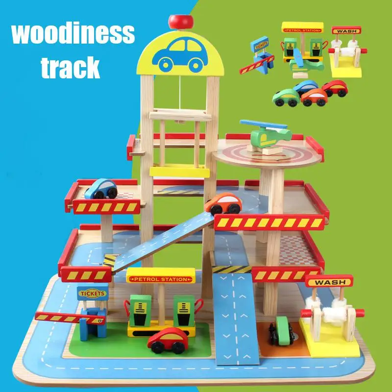 Большая трехмерная деревянная игрушка для парковки сборный автомобильный трек