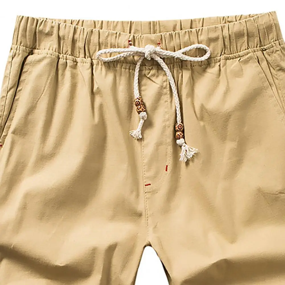 

Mens Linen Shorts Casual Drawstring Summer Beach Shorts Khaki Drawstring Multi Pockets Training Sports Short Pants Streetwear