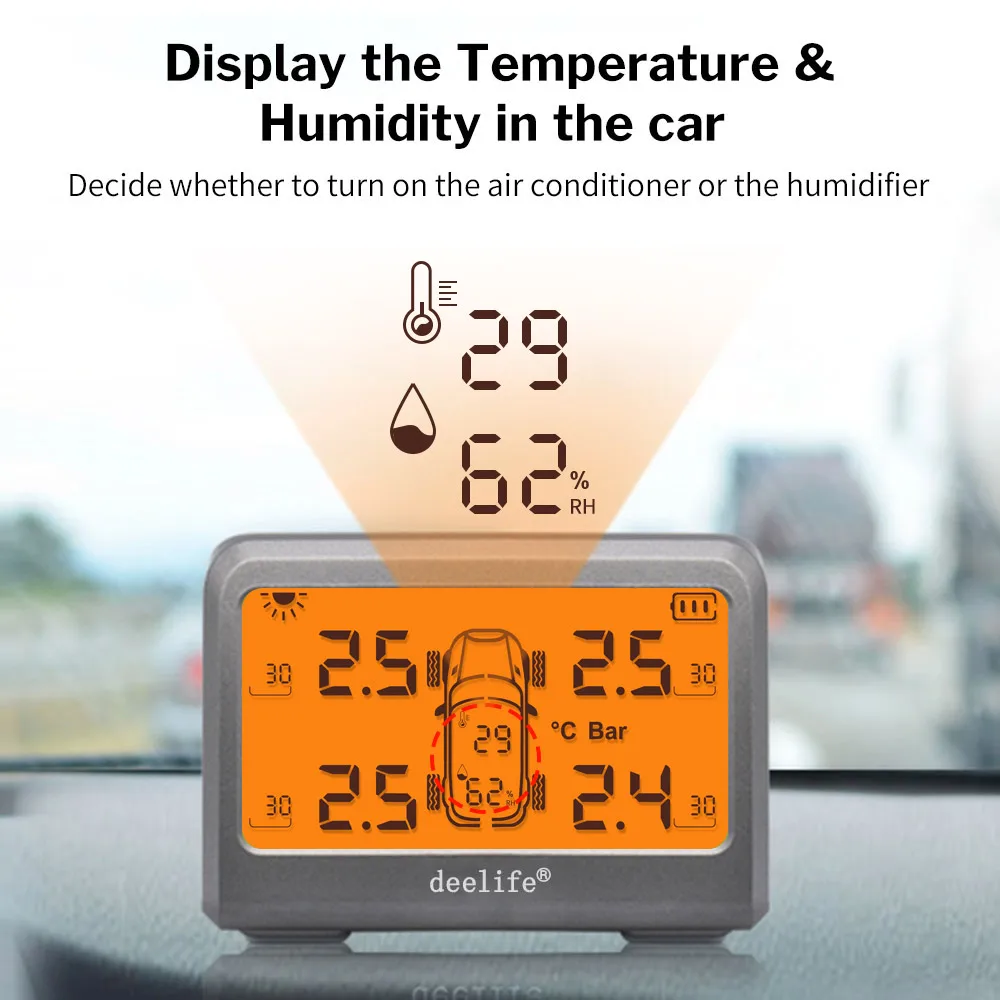 Deelife Car TMPS солнечная система контроля давления в шинах для 4 Сигнализация колес