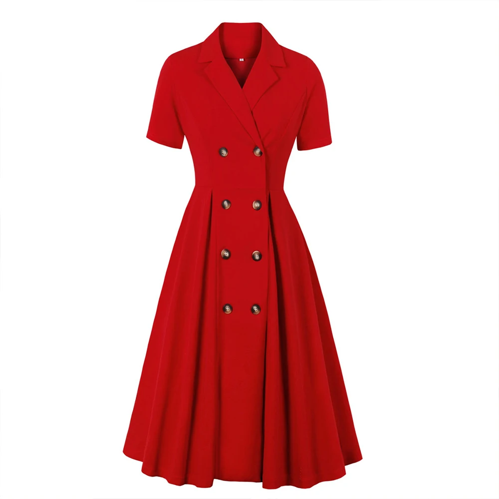

Vintage Party Women Dress VD1746 50s 60s Suit Collar Elegant Red Dresses
