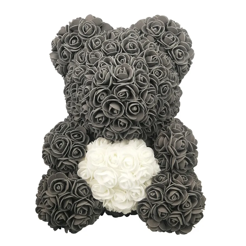 32cm gray bear 32 см пена Роза медведь плесень DIY искусственный цветок розы медведь розы с сердцем для влюбленных подарки - Цвет: 32cm gray bear