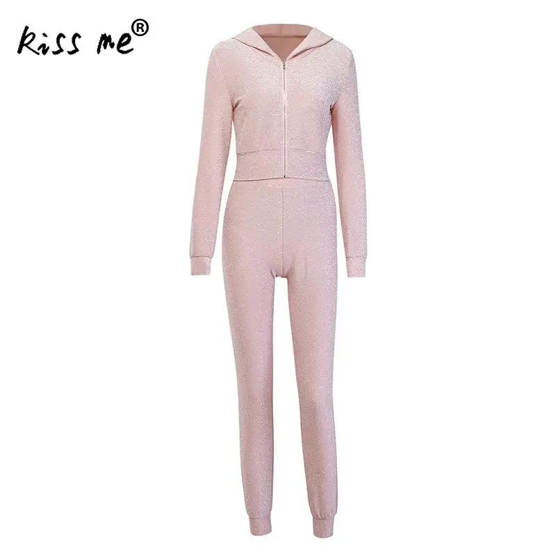 Дышащая женская розовая спортивная одежда из двух предметов с капюшоном