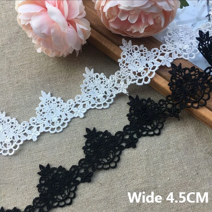 

4.5CM Wide White Black Cotton Lace Collar Fabric Embroidery Fringe Ribbon Trim Garment Dress Curtains DIY Craft Sewing Decor
