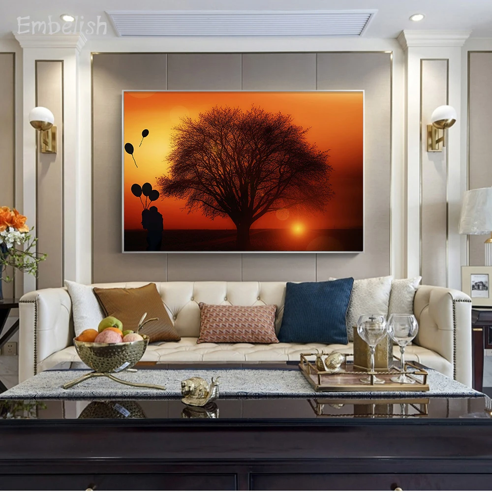 

1 Pieces Lovers Kiss Under Tree Landscape Wall Art Pictures For Living Room HD Print Canvas Paintings Home Decor Poster