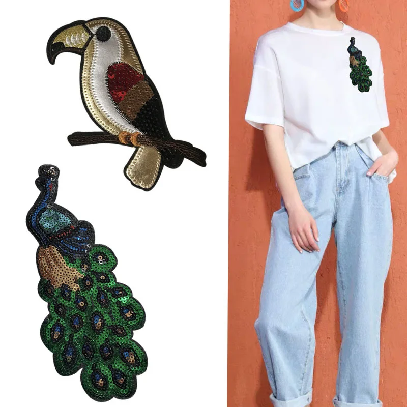 Модная куртка с вышитыми птицами и павлинами может использоваться в футболках