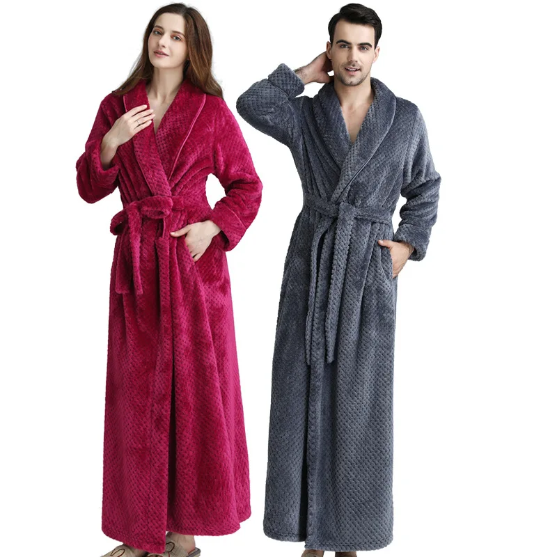 Coral Velvet Bathrobe Autumn and Winter New Bathrobe Ladies Couples Waist Long Thickened Flannel Nightgown Men Wholesale