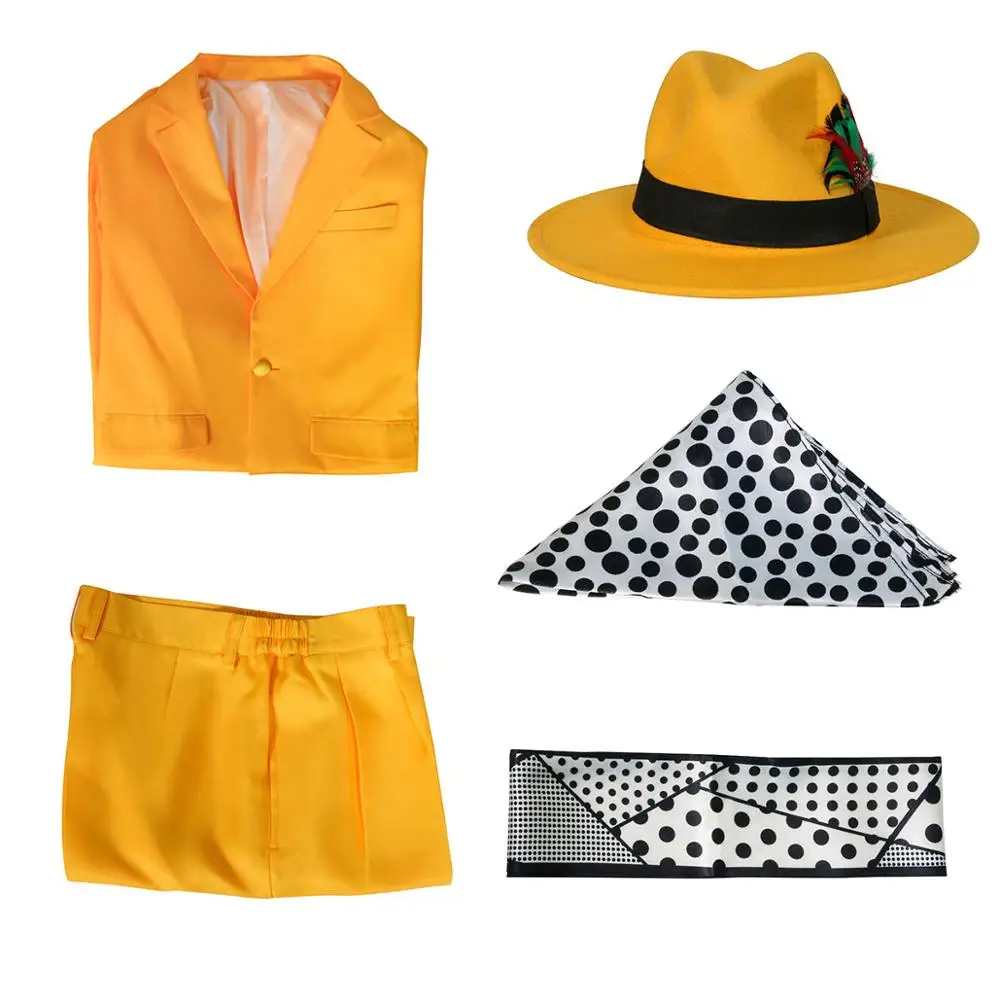 Takerlama Джим Карри костюм маска ла маскара мужской желтый пальто брюки Униформа