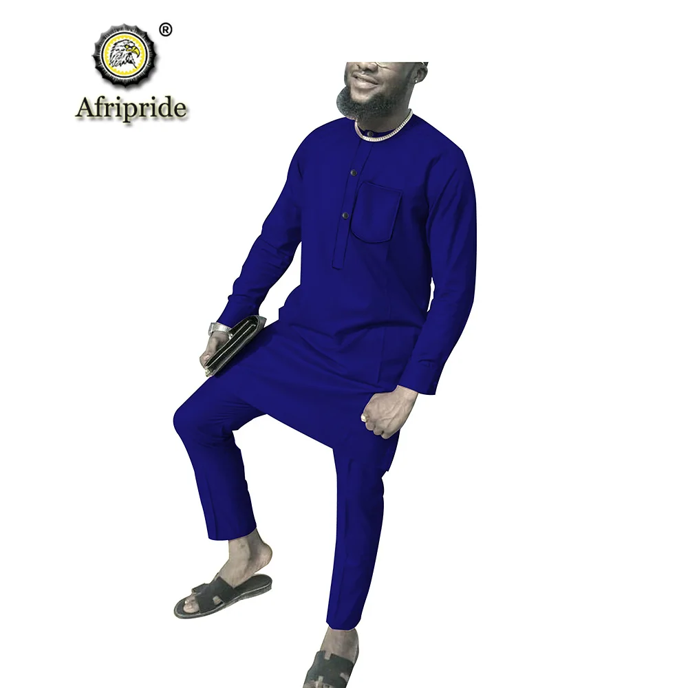 

2019 african men clothing 2 piece suit long sleeve dashiki shirts tops+pants set ankara fabric print pocket AFRIPRIDE S1916004