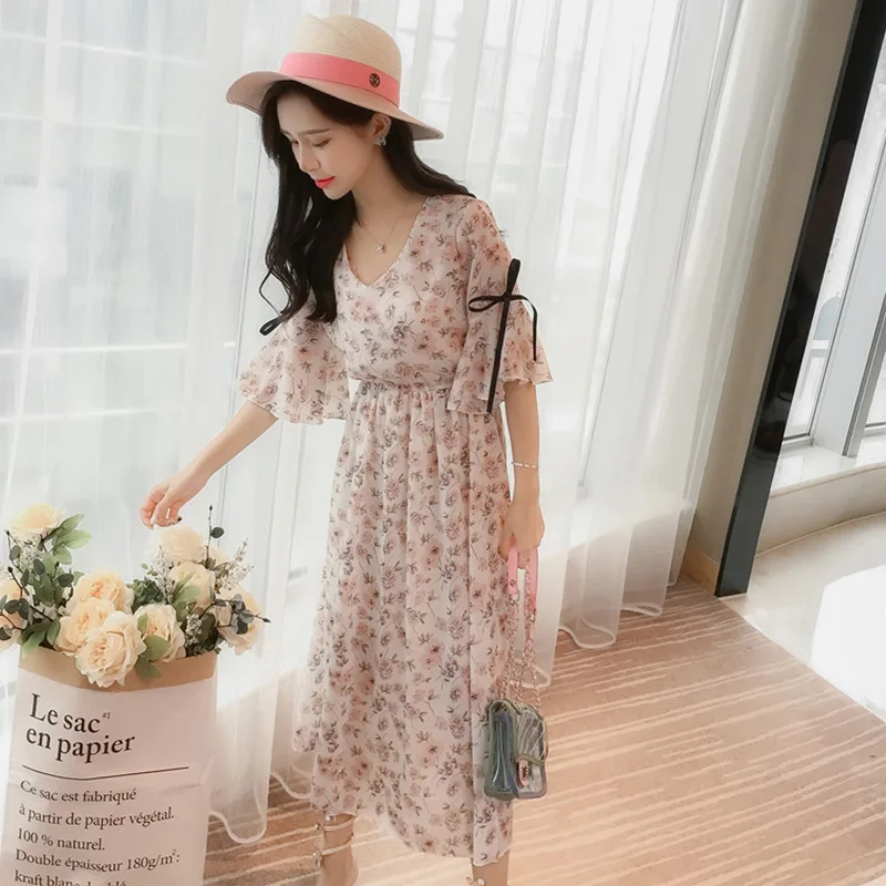 2019 Весна Лето Женское шифоновое платье модное женское элегантное винтажное