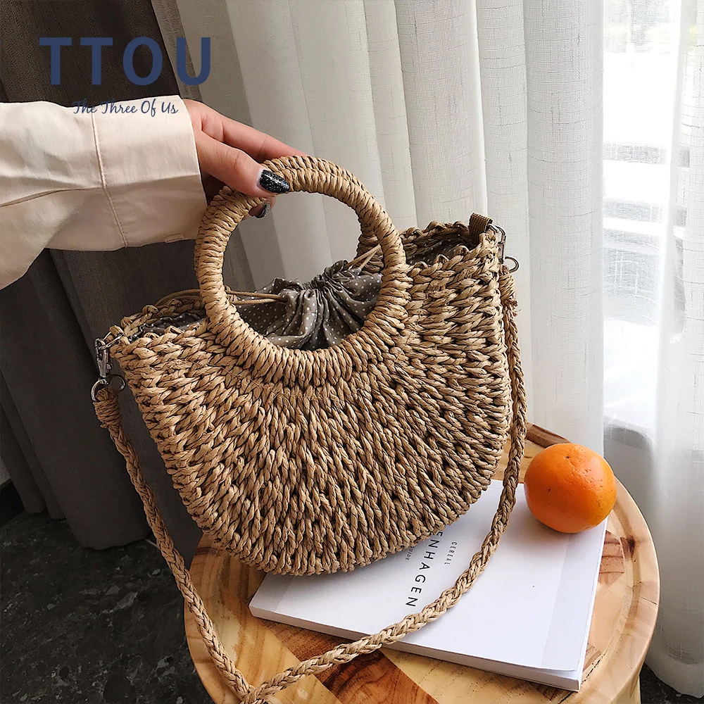 

2020 Women Vintage Beach Straw Bag Ladies Handmade Woven Rattan Messenger Handbag Summer Bohemian Crossbody Shoulder Bag