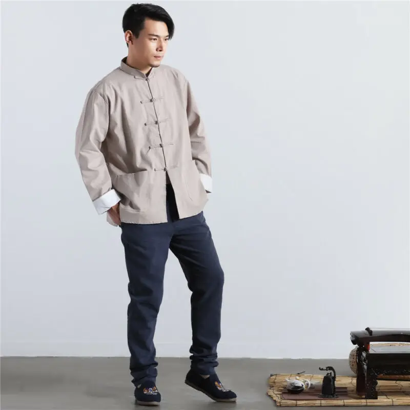 Men Chinese Traditional Tang Suit Coat Kung Fu Tai Chi Uniform Jacket Linen 2XL | Тематическая одежда и униформа