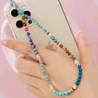 shinus phone strap natural stone beaded chain for case mobile lanyard polymer clay beads turquoises vintage telephone jewelry