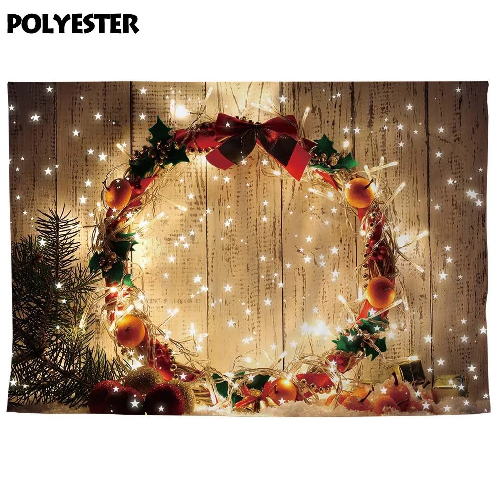 Фотофон allenjoy фоны Рождественская елка Блестящий деревянный венок новогодняя