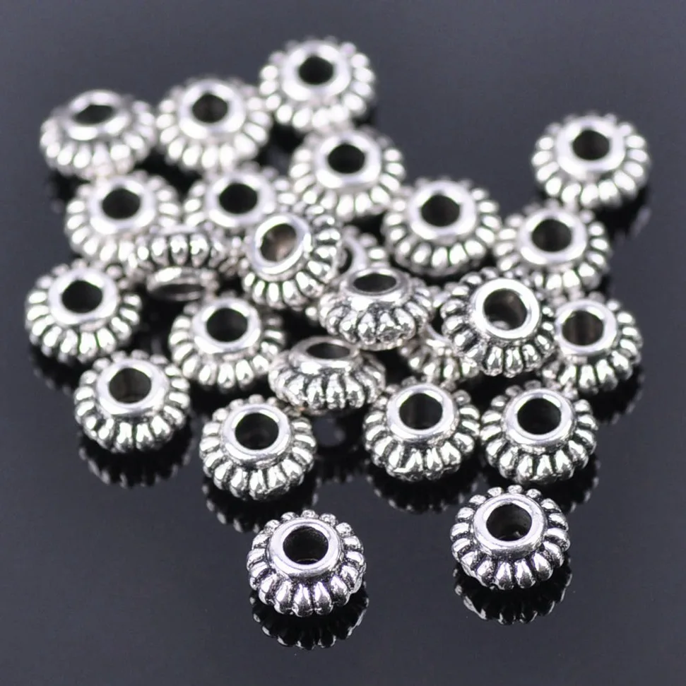 

100pcs Tibetan Silver Metal 6x3mm Rondelle Gear Shape Loose Spacer Beads lot for Jewelry Making DIY Crafts Findings