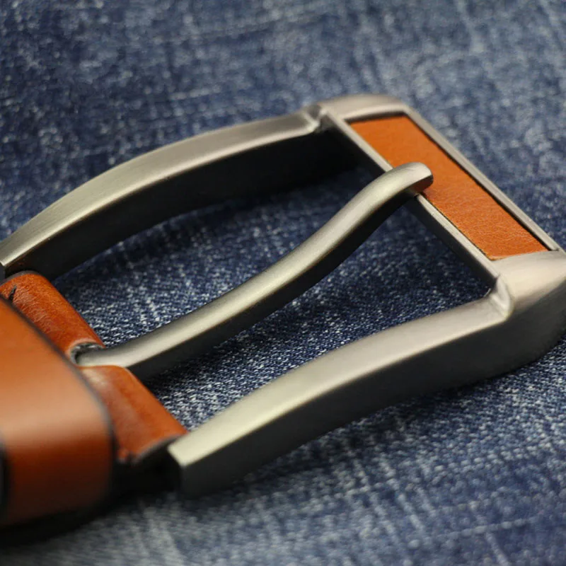 

Men's leather high-quality belt imitation head layer cowhide alloy buckle belt youth retro jeans pants belt black brown