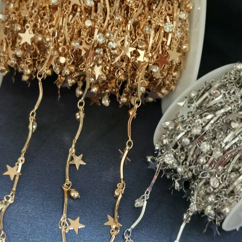 

1Yard/Lot Copper Rhinestone Star Chain tassel Creative Handmade DIY Earring Accessories Necklace Bracelet Ear Jewelry Material