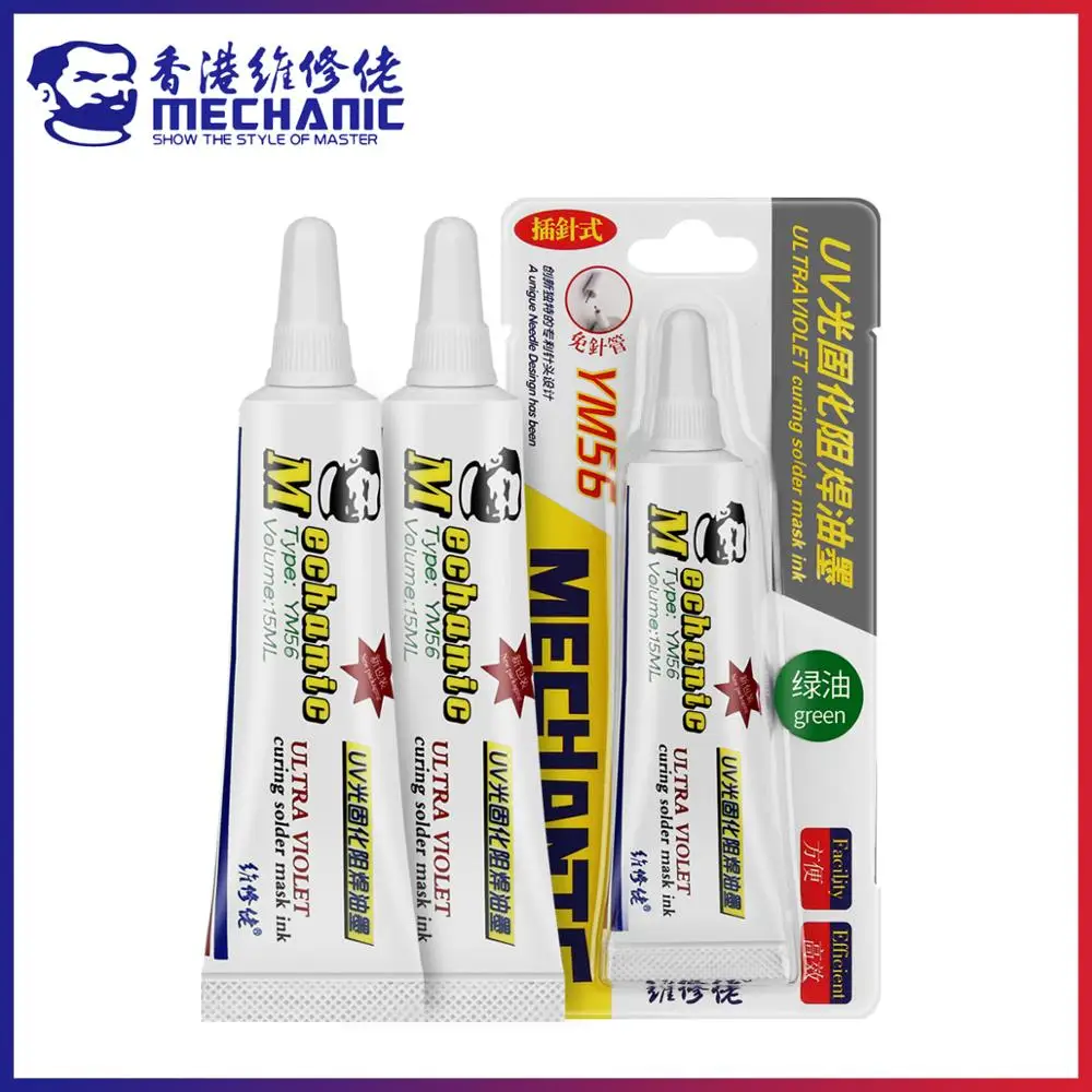 

MECHANIC YM56 15ml 6 Colors Rainbow Pin UV Curing Solder Mask Ink Welding Oil BGA PCB Soldering Paint Prevent Corrosion Arcing