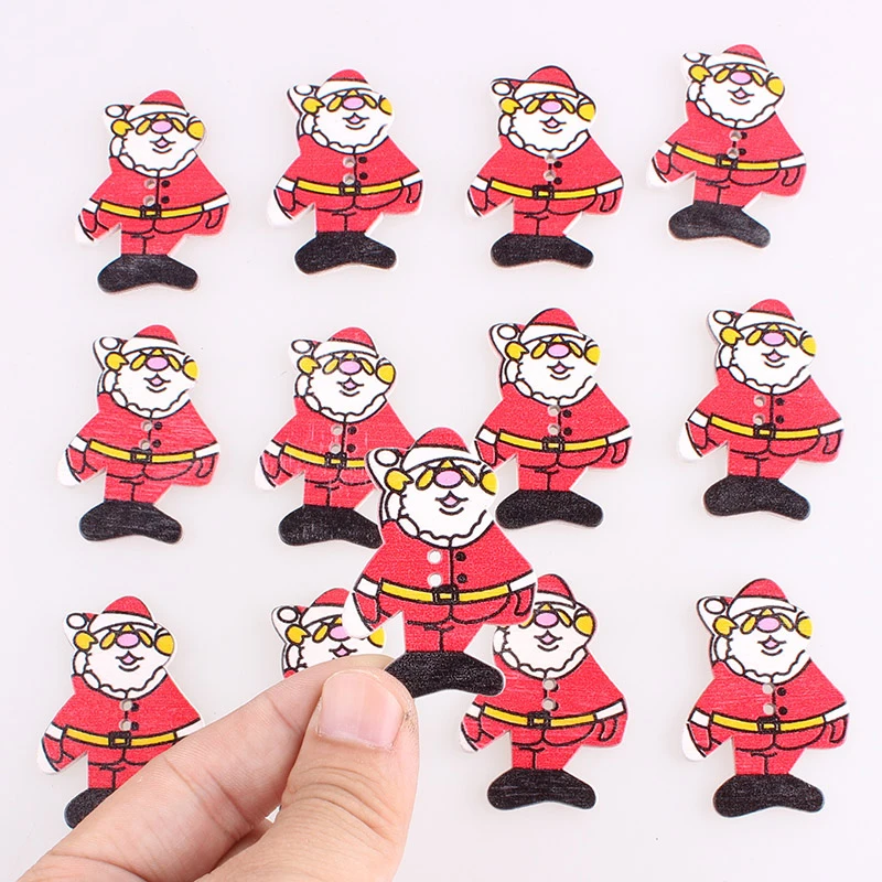 Смешанные Рождественская елка 2 деревянные пуговицы Санта Клаус DIY Декор детей