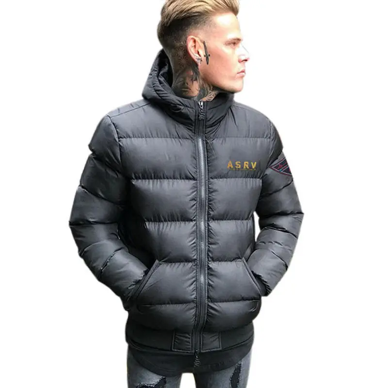 Winter Men's Hooded Full Zip Warm Cotton Sports Bomber Jackets Muscle Fit Fashionable Tide Casual Coat