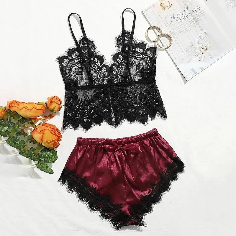 

1 Set Womens Lace Sleepwear Lingerie Tops Shorts Set Babydoll Pajamas Nightwear