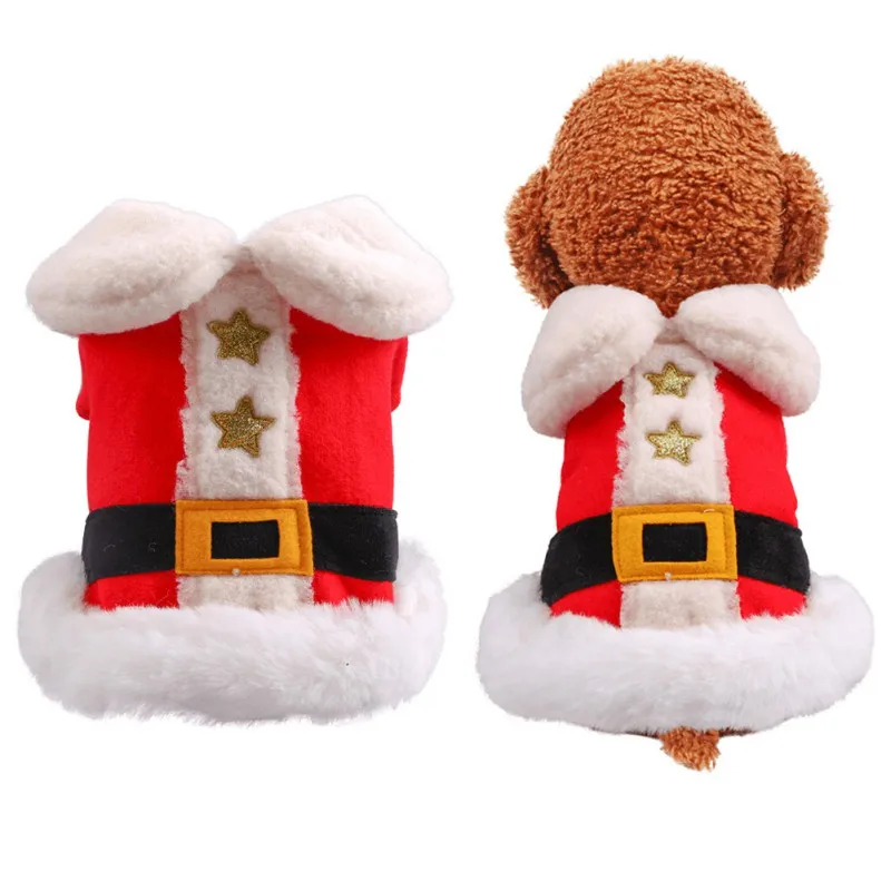 

Santa Pet Dog Costume Clothes For Small Dogs Winter Warm Christmas Stars Festive Cotton Coat Jackets Puppy Outfit*