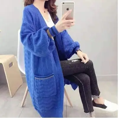 blue Женские длинные кардиганы осень зима стежка пончо вязаный свитер женский большого размера шаль накидка свитер NS4400 - Цвет: blue