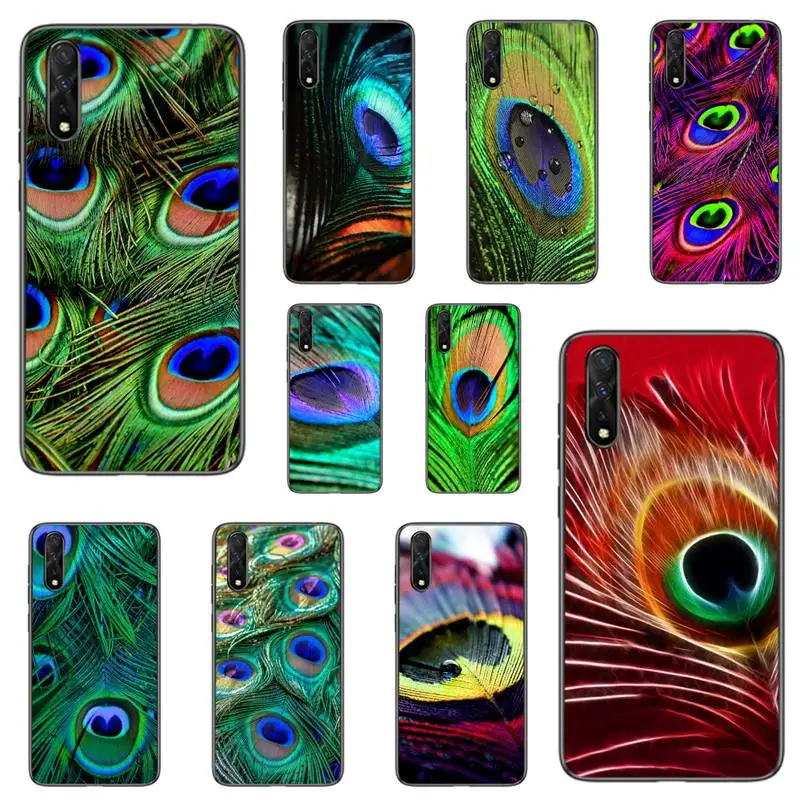 

Turquoise Stone Flora Peacock Feather Phone Case For Redmi 8A 9A 10X Note 8 8t 9 Pro Max 10 K20 K30 Pro Cover