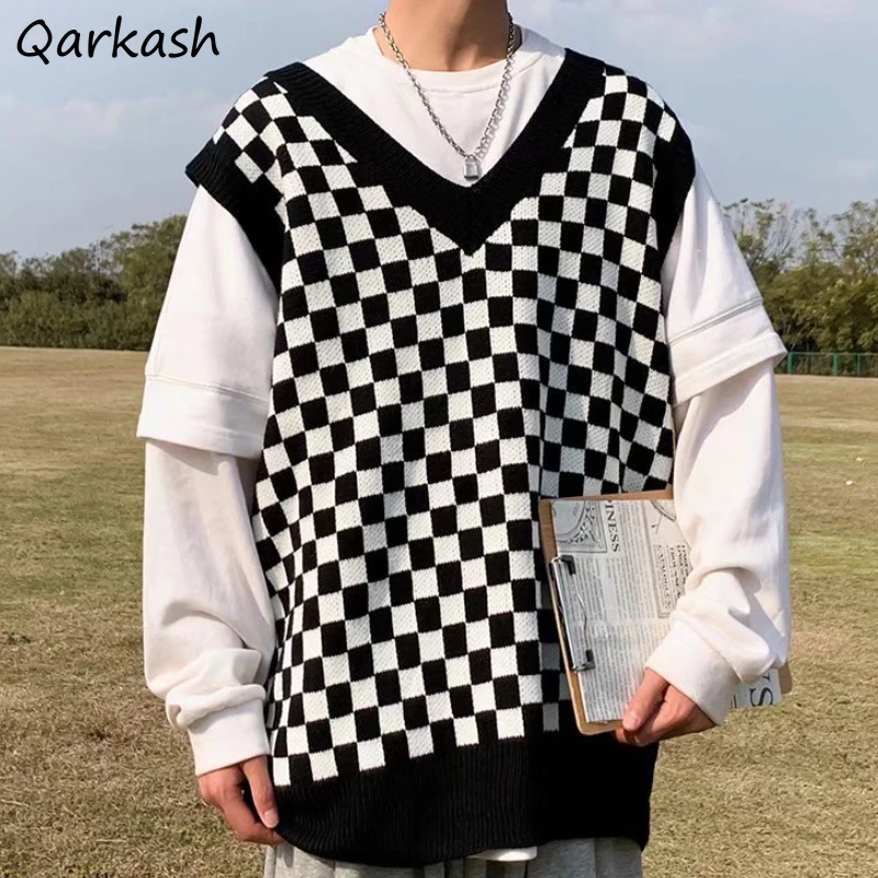 

Sweater Vest Women Couple Fashion Retro Plaid Knittwear Trendy Ins Trendy Sleeveless Loose Simple Ins Harajuku All-match Ulzzang