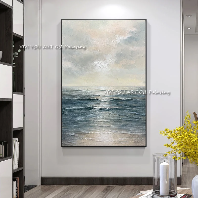 

100% Handpainted Design Paintings Blue Sea View Cloud Modern Abstract Handmade Oil Painting Wall Art Picture Home Decor Unframed