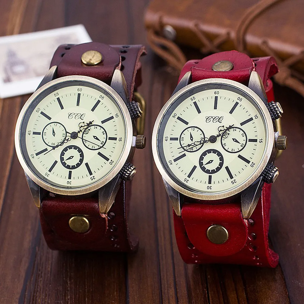 Новые винтажные часы с кожаным ремешком для мужчин и женщин кварцевые наручные в