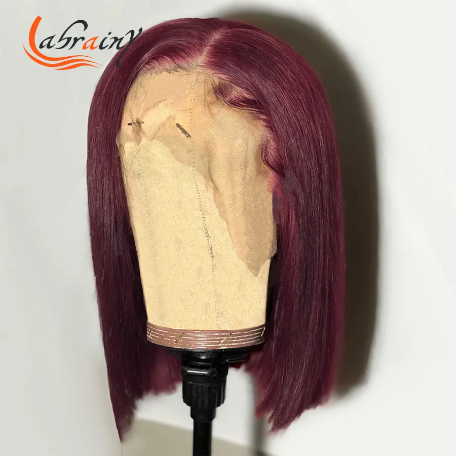 Вьющиеся бордовые парики из человеческих волос 99J Red Lace Front Wig цветные короткие