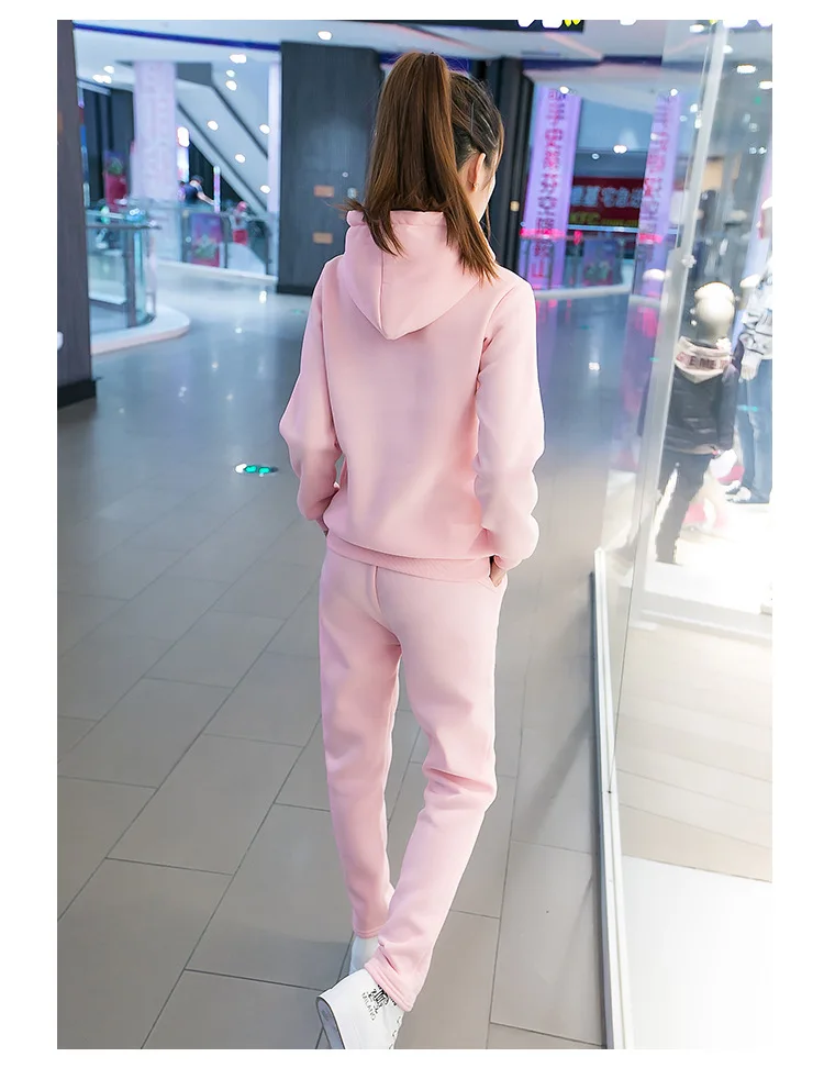 

Women's heavy Plush casual sportswear suit Hooded r student class two piece set women's clothes wear 2 piece set