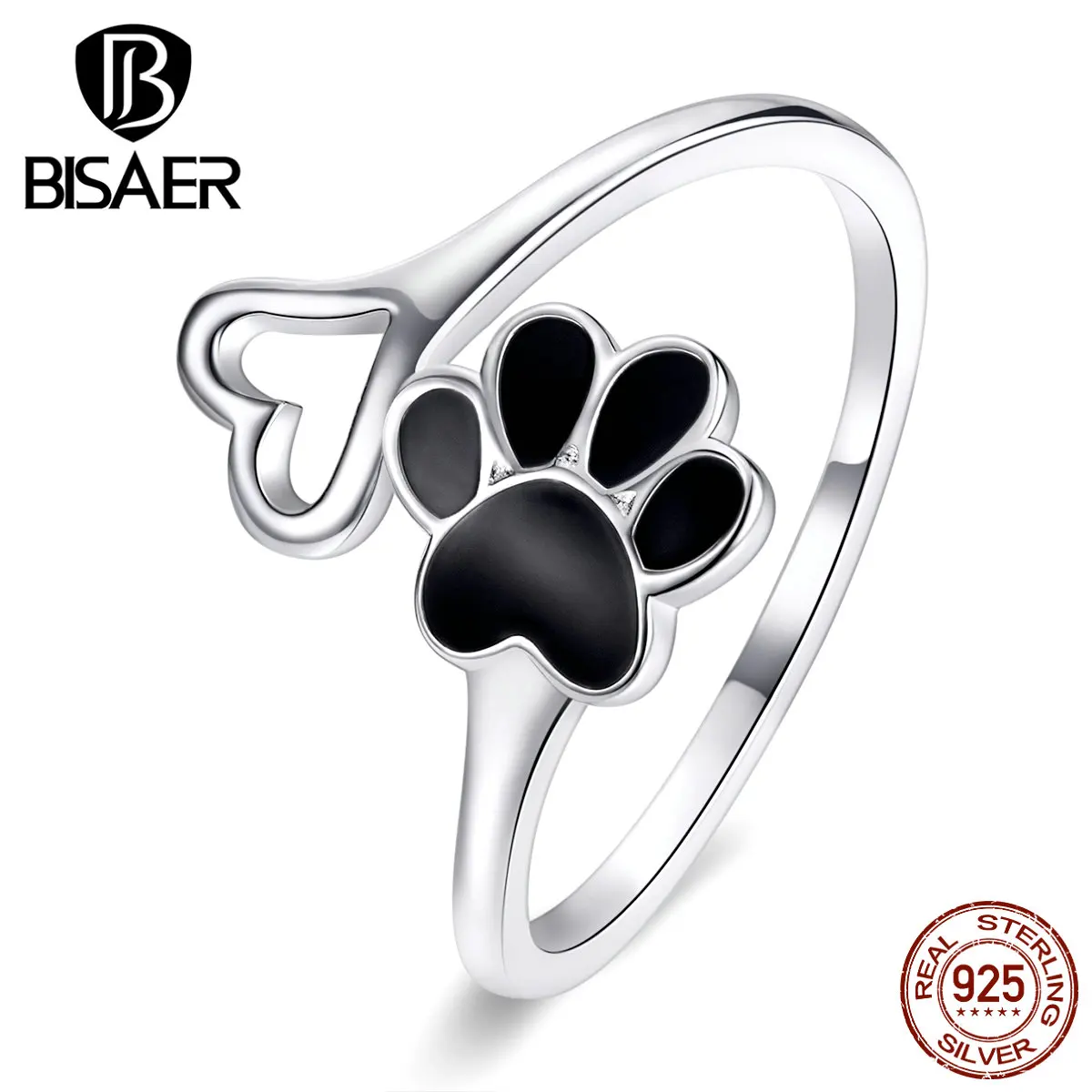 Собачьи лапы BISAER,, 925 пробы, серебряные, собачьи лапы, кольца на палец для женщин, любовь, животные, ювелирные изделия ECR584